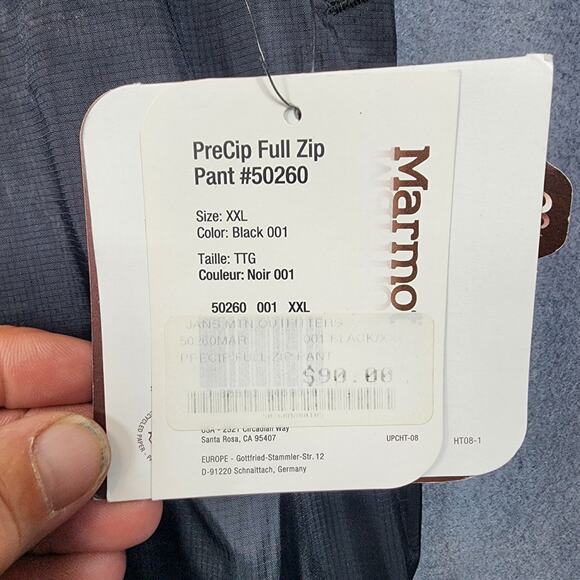 Marmot Mens PreCip Full Zip Pant Shell XXL Black Waterproof Outdoor Gorpcore $90 - Picture 13 of 16